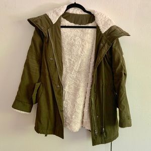 Hooded Forest Green Faux Fur Lined Jacket